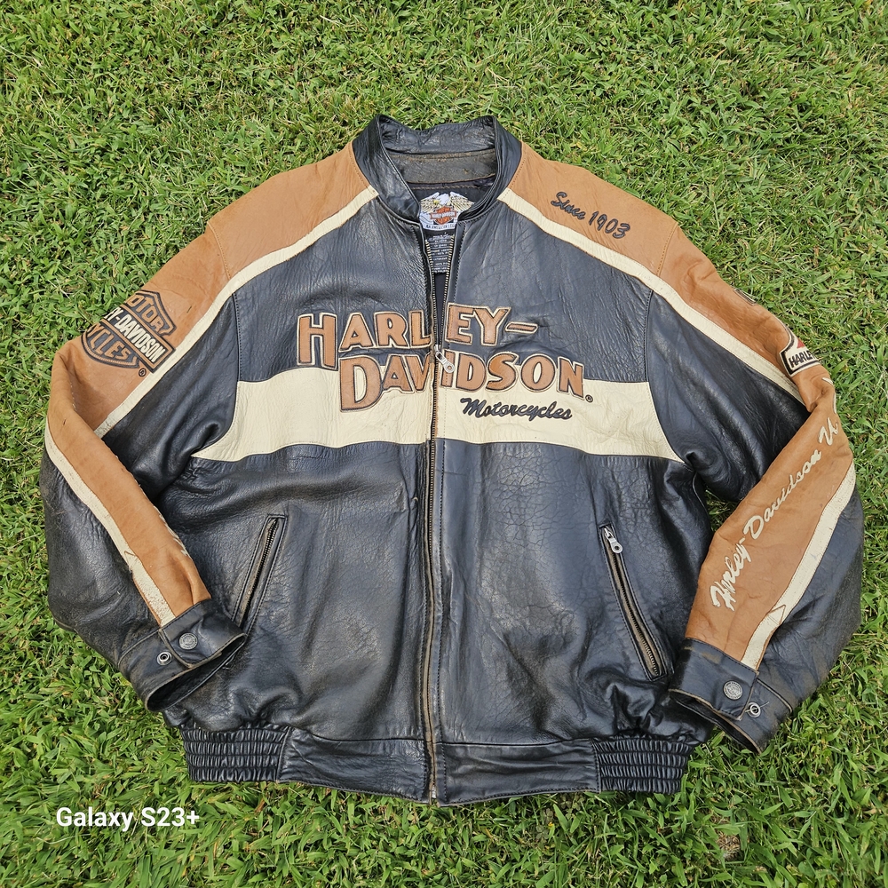 Harley-Davidson Men's Black and Brown Leather Jacket